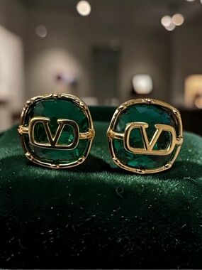 Green Gold-Tone Earrings